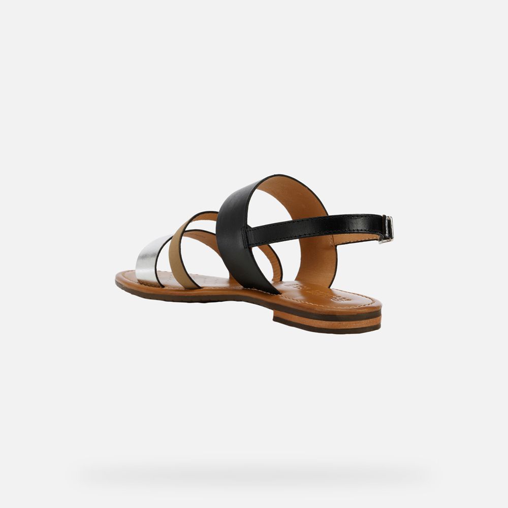 Geox Bayan Sandalet Siyah/Gümüş - Sozy - ZRU-532170